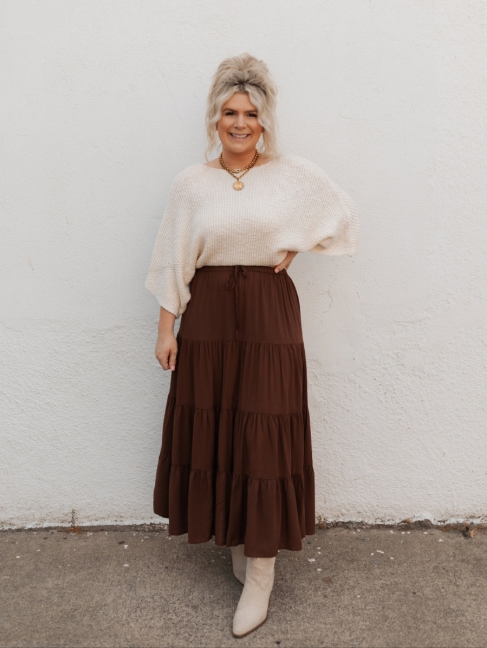 🤎NWT Double Zero "Caroline Skirt" Chestnut🤎Tiered Boho Flowy 💯% Rayon MED